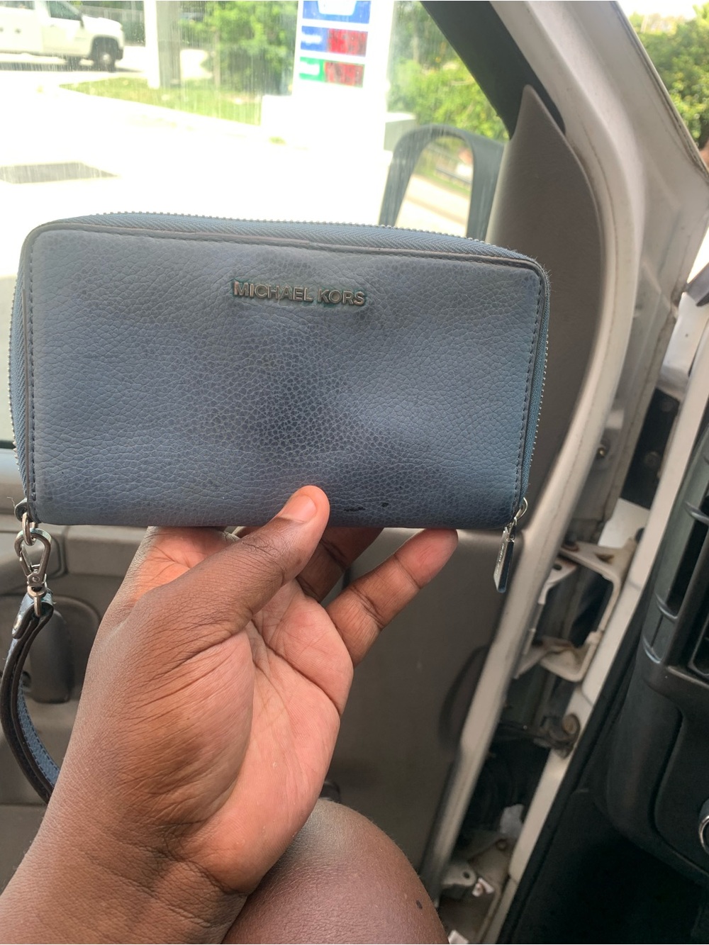 Michael Kors Blue Pebbled Leather Zip Wallet